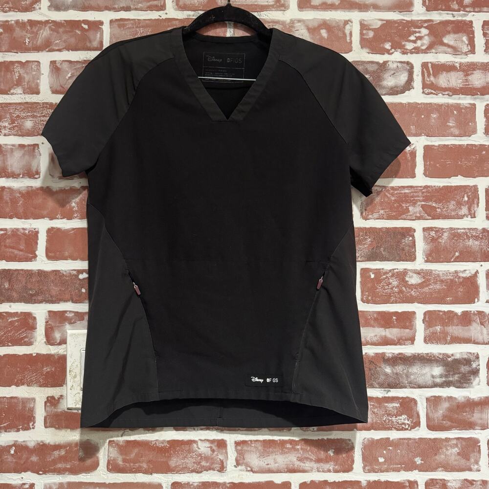 FIGS Disney Mickey Mouse Scrub Top Black V Neck Zip Pocket XXS